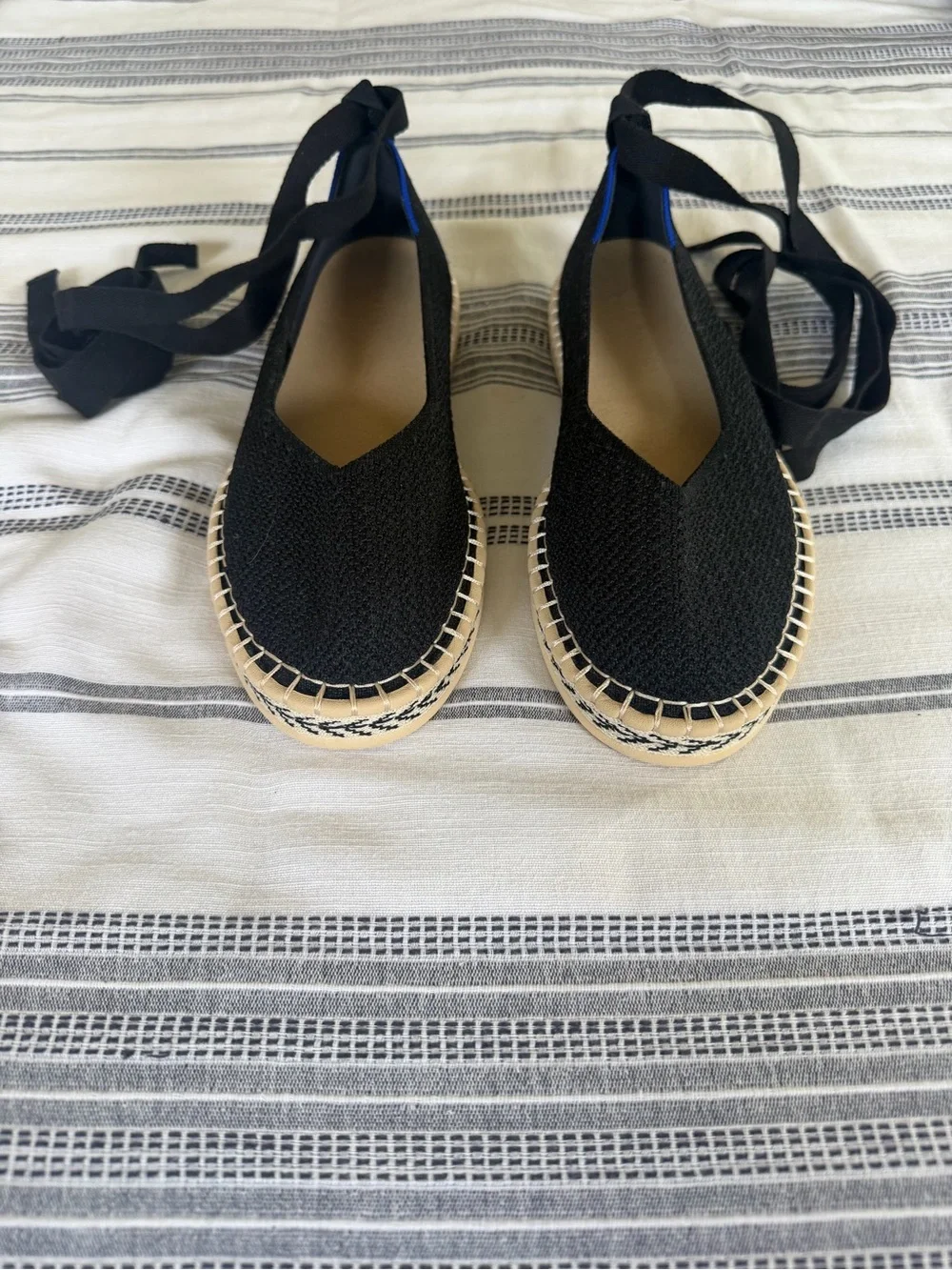 Women's Black Espadrille Ballet Flats with removable Ankle Tie